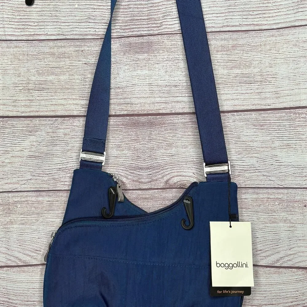Baggallini Blue Crossover Crossbody Lightweight Pocket Zipper Travel Bag New